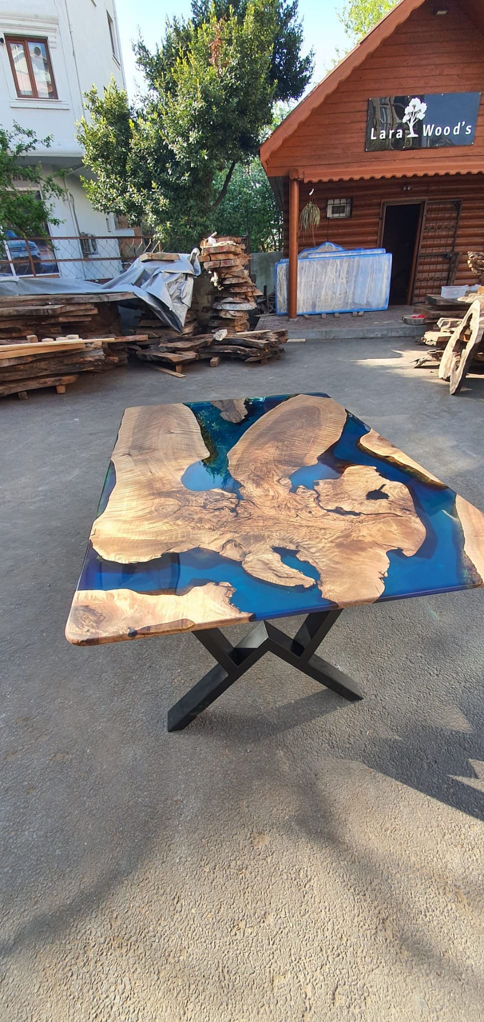 Epoxy Dining Table, Custom 60” x 40” Walnut Blue, Turquoise, Green Table, Epoxy Dining Table, Wooden Table, Live Edge Table, for Karen R