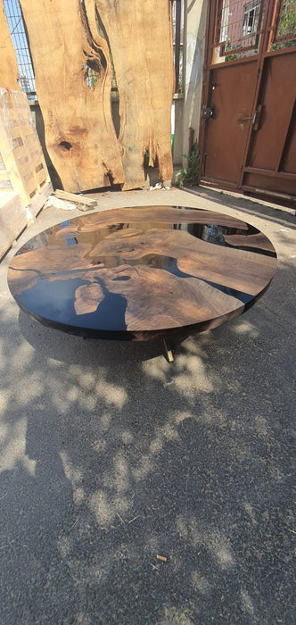 Round Dining Table, Custom 46” Diameter Round Walnut Table, Wood Black Epoxy Table, Live Edge Table, Custom Order for Erika