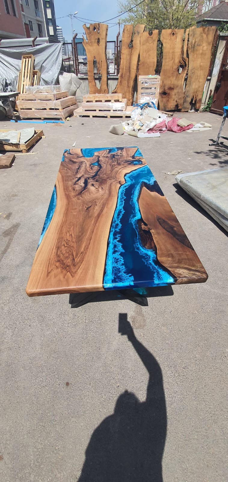 Epoxy Dining Table, Epoxy Resin Table, Custom 84” x 38” Walnut Blue, Turquoise, Green Epoxy Dining Table, Live Edge Table, for Meobrien