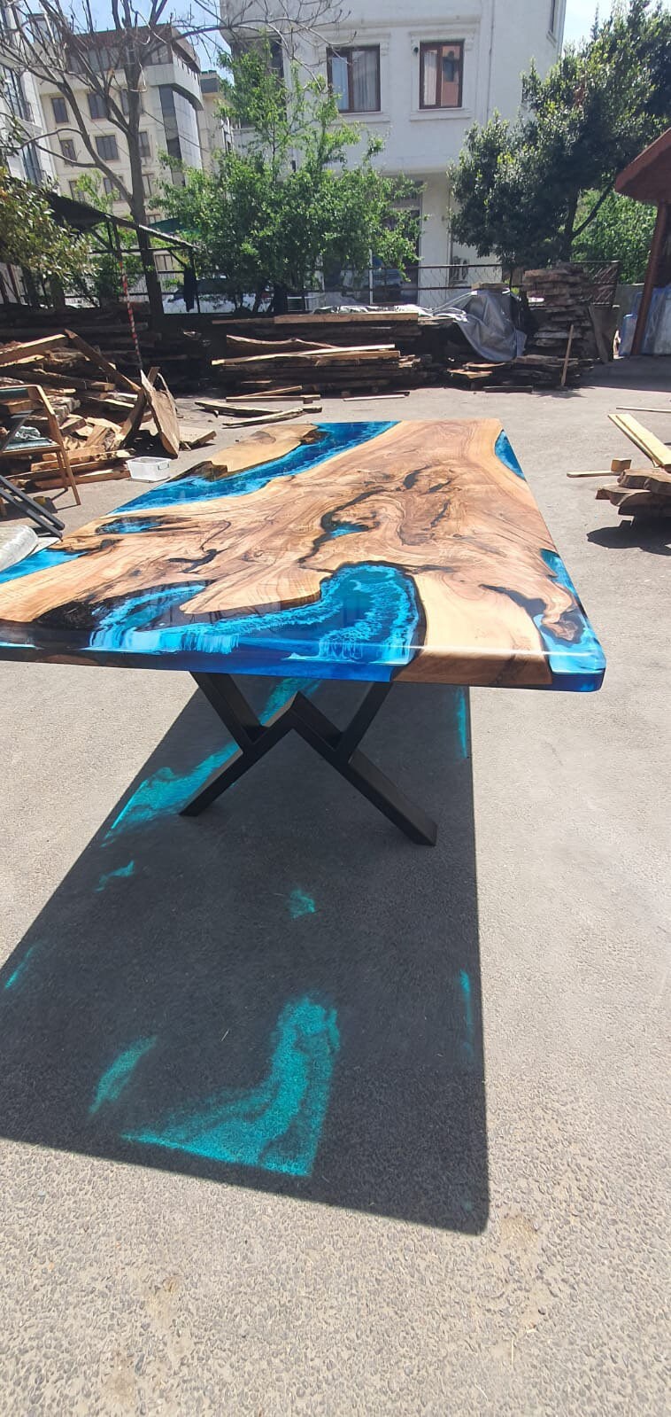 Epoxy Dining Table, Epoxy Resin Table, Custom 84” x 38” Walnut Blue, Turquoise, Green Epoxy Dining Table, Live Edge Table, for Meobrien