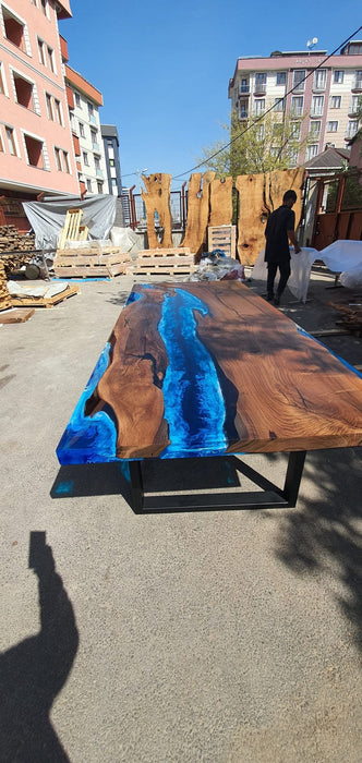 Live Edge Table, Custom 96” x 40” Walnut Ocean Blue, Turquoise Table, White Waves Epoxy Table, River Dining Table, Custom Order for Nate