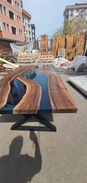Walnut Dining Table, Custom 84” x 42” Walnut Blue, Turquoise, Green Table, Epoxy Dining Table, Wooden Table, River Table, Custom for Amber