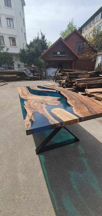 Walnut Dining Table, Custom 84” x 42” Walnut Blue, Turquoise, Green Table, Epoxy Dining Table, Wooden Table, River Table, Custom for Amber