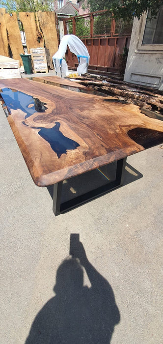 Epoxy Resin Table, Live Edge Table, Custom 96” x 42” Walnut Smoke Gray Table, Epoxy River Table, Custom Order for Andrea W