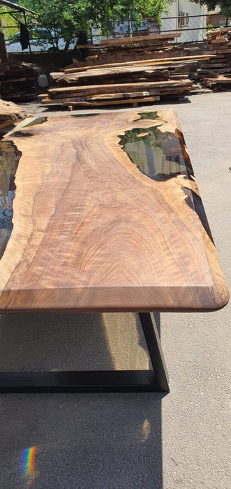 Epoxy Resin Table, Live Edge Table, Custom 96” x 42” Walnut Smoke Gray Table, Epoxy River Table, Custom Order for Andrea W