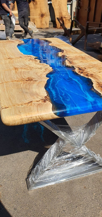 Poplar Epoxy Table, Poplar Table, Handmade Epoxy Table, Custom 65” x 30” Poplar Wood Shiny Deep Blue Epoxy, River Table Order