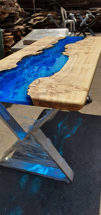 Poplar Epoxy Table, Poplar Table, Handmade Epoxy Table, Custom 65” x 30” Poplar Wood Shiny Deep Blue Epoxy, River Table Order