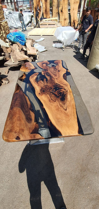 Live Edge Table, Shiny Epoxy Table, Epoxy Dining Table, Walnut Epoxy River Table, Custom 76” x 44” River Table, Custom Order for Justine E