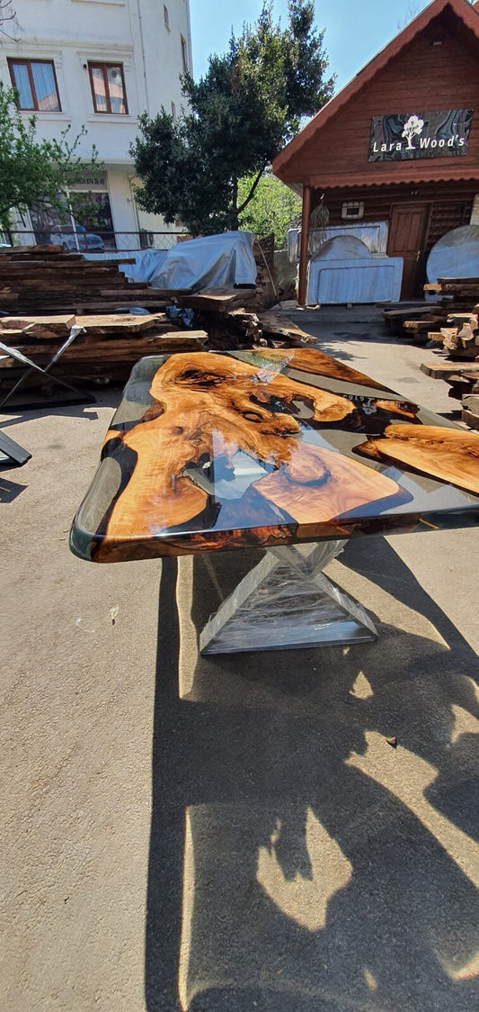 Live Edge Table, Shiny Epoxy Table, Epoxy Dining Table, Walnut Epoxy River Table, Custom 76” x 44” River Table, Custom Order for Justine E