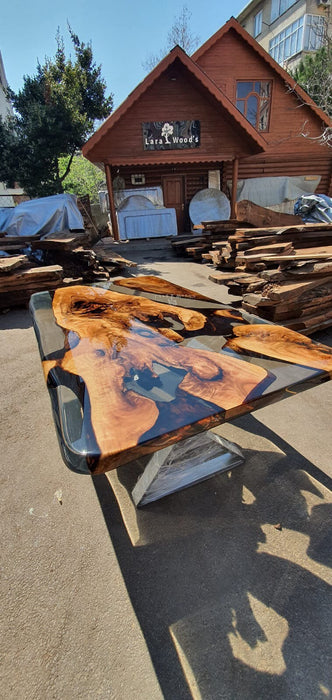 Live Edge Table, Shiny Epoxy Table, Epoxy Dining Table, Walnut Epoxy River Table, Custom 76” x 44” River Table, Custom Order for Justine E