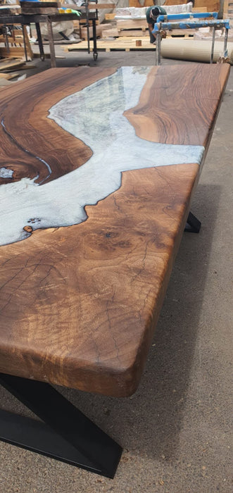 Epoxy Marble Table, Conference Table, Custom 72” x 36” Walnut Wood Gray Table, Marble Epoxy Table, Custom Order for Whitney