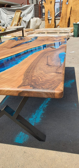 Live Edge Table, Custom 96” x 45” Walnut Ocean Blue, Turquoise White Waves Table, River Table, Epoxy River Dining Table, Order for Karen Z
