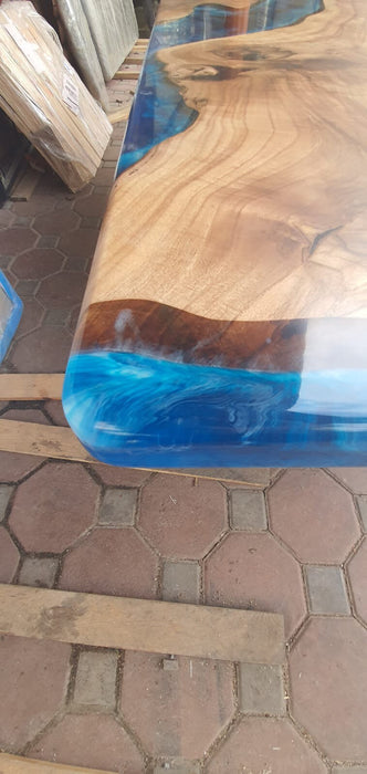 Epoxy Resin Table, Custom 96” x 45” Walnut Ocean Blue, Turquoise White Waves Table, Epoxy River Dining Table, Custom Order for Karen Ze