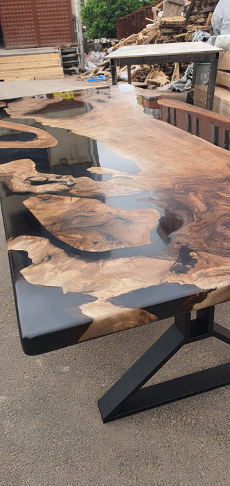 Epoxy Resin River Table, Custom 98” x 42” Walnut Black Table, Epoxy River Dining Table. Handmade Epoxy Table, Custom Order for Irina