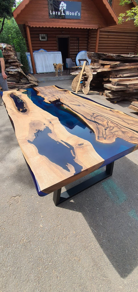 Walnut Dining Table, Custom 84” x 40” Walnut Blue, Turquoise, Green Table, Epoxy Dining Table, Live Edge Table, Custom Order for Billy