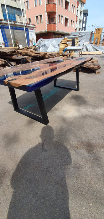 Walnut Dining Table, Custom 84” x 40” Walnut Blue, Turquoise, Green Table, Epoxy Dining Table, Live Edge Table, Custom Order for Billy