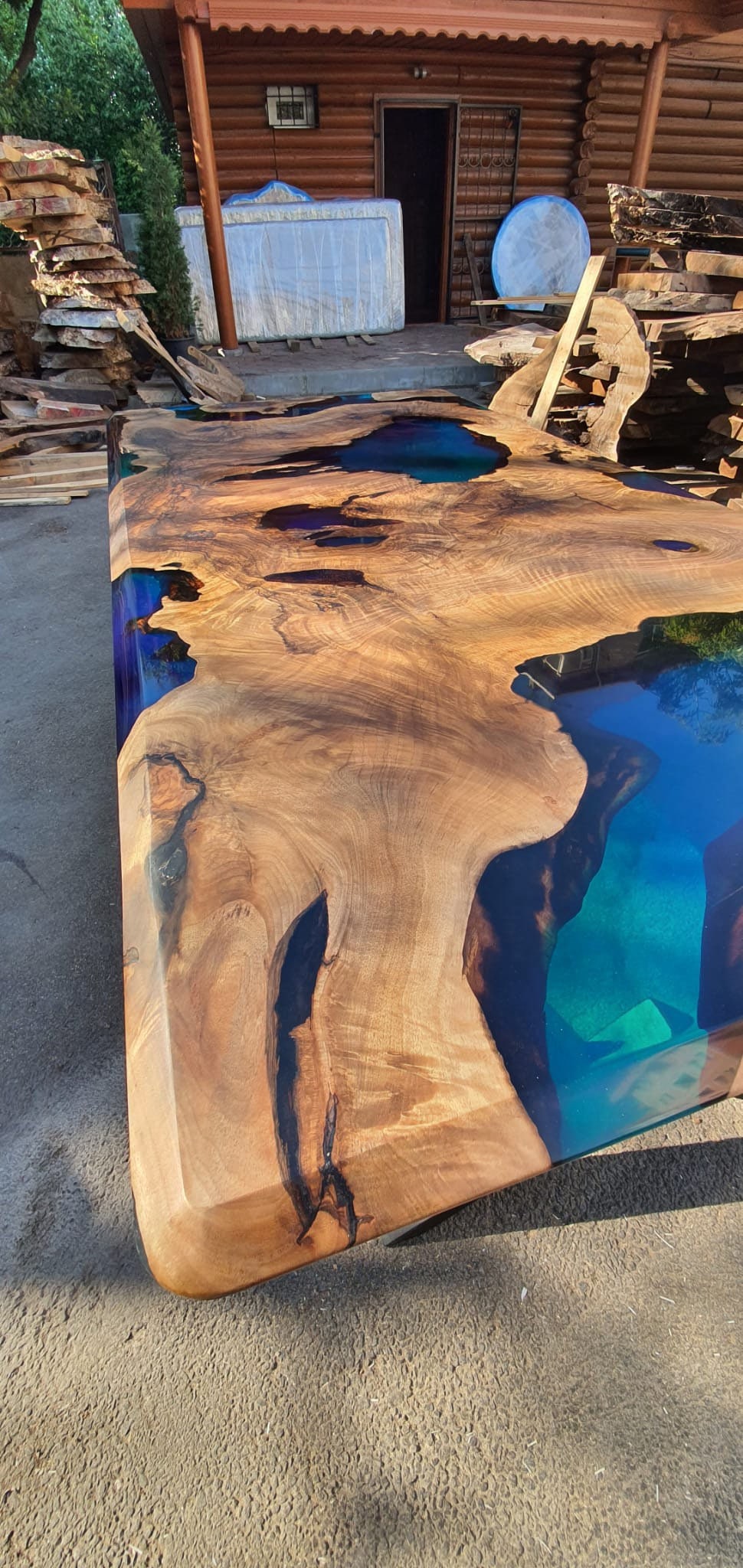 Epoxy Table, Epoxy Dining Table, Walnut Epoxy River Table, Custom 84” x 42” Walnut Blue, Turquoise, Green Epoxy Dining Table, for Tiffany