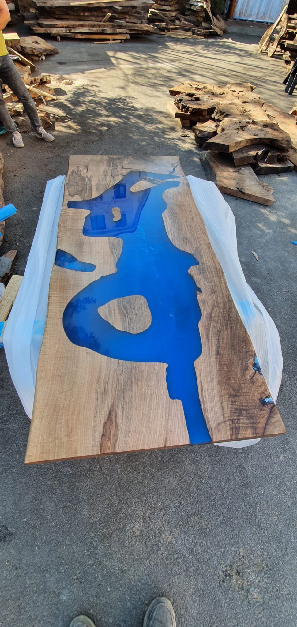 Epoxy Table, Epoxy Dining Table, Walnut Epoxy Table, River Dining Table, Custom 60” x 24” Walnut Blue Epoxy River Table Order for Jessica