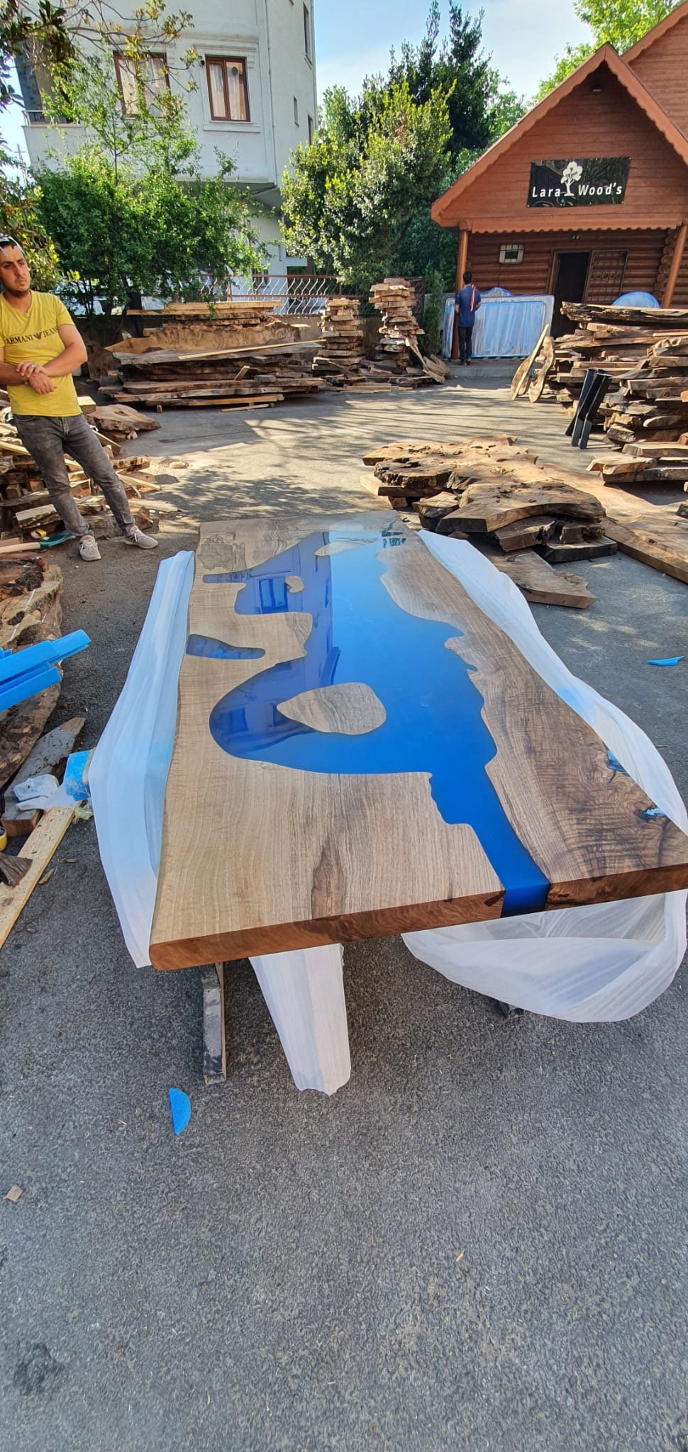 Epoxy Table, Epoxy Dining Table, Walnut Epoxy Table, River Dining Table, Custom 60” x 24” Walnut Blue Epoxy River Table Order for Jessica