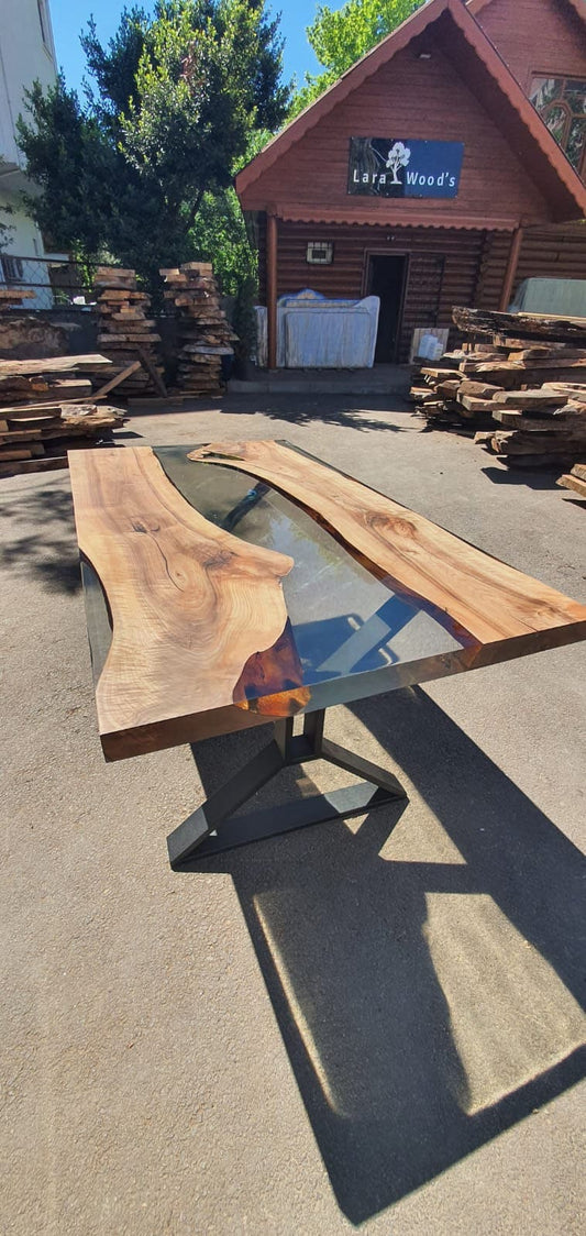 Epoxy Dining Table, Handmade Epoxy Table, Custom 63” x 34” Walnut Table, Clear Epoxy River Table, Live Edge Table, Custom Order for Liz F