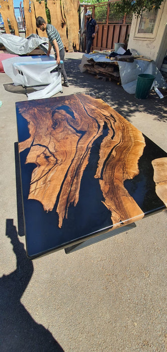 Epoxy Resin River Table, Custom 63” x 36” Walnut Black Table, Epoxy River Dining Table, Custom Order for Melissa