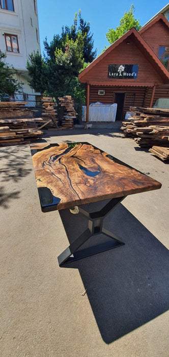 Epoxy Resin River Table, Custom 63” x 36” Walnut Black Table, Epoxy River Dining Table, Custom Order for Melissa