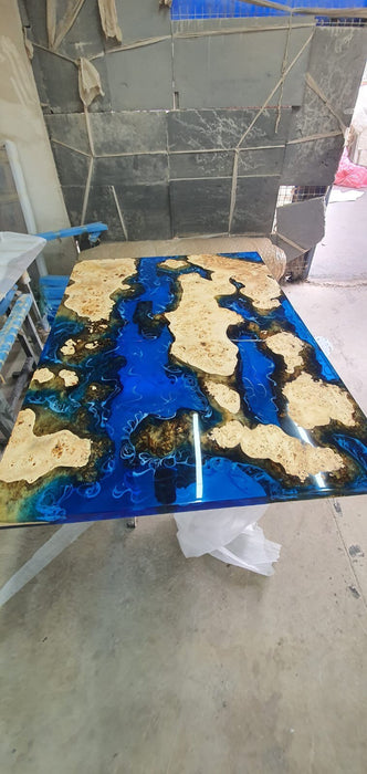 Ocean Table, Poplar Table, Custom 65” x 45” Poplar Wood Table, Deep Blue Epoxy Table, River Table, Live Edge Table, Order for Kyle