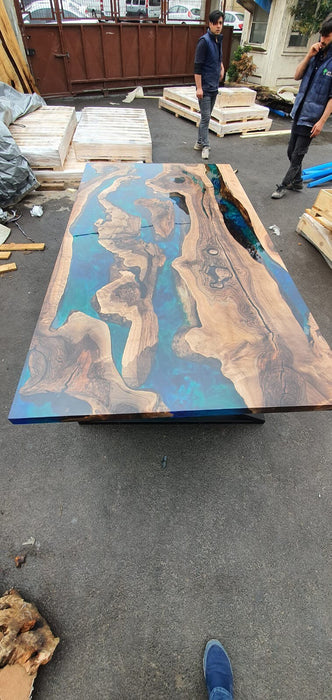 Epoxy Dining Table, Walnut Dining Table, Custom 88” x 48” Walnut Blue, Turquoise, Green Table, Epoxy Dining Table, Custom for Sunday K