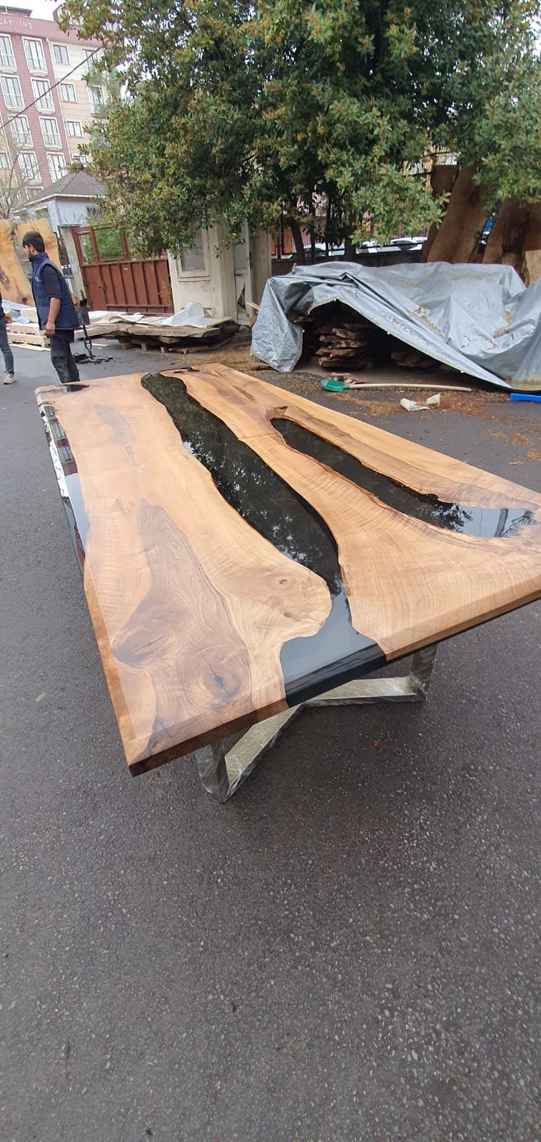 Walnut Dining Table, Live Edge Table, Custom 108" x 44" Walnut Smokey Gray Table, Epoxy River Table, Epoxy Dining Table,  Order for Vickiee