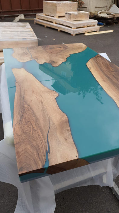 Walnut Dining Table, Custom 45” x 28” Walnut Forest Green Table, Epoxy River Table, Live Edge Table, River Table, Epoxy Resin Table