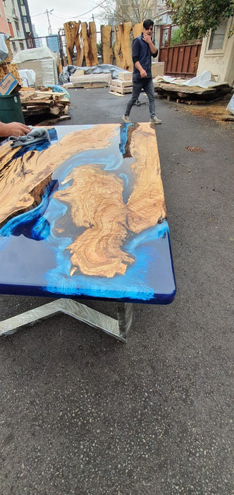 Olive Wood Epoxy Table, Custom 60” x 40” Olive Wood Table, Deep Blue and Turquoise Table, Epoxy Resin Table, River Table, for Jessica Om