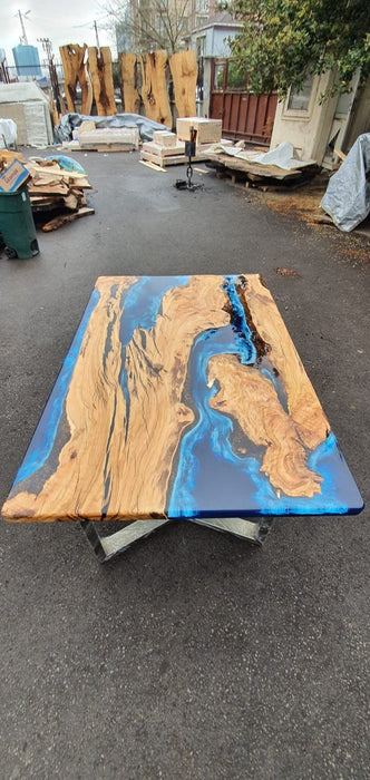 Olive Wood Epoxy Table, Custom 60” x 40” Olive Wood Table, Deep Blue and Turquoise Table, Epoxy Resin Table, River Table, for Jessica Om