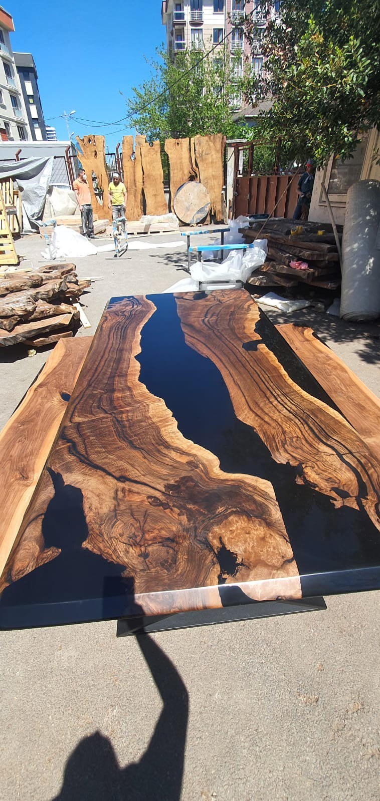 Walnut Dining Table, Epoxy Resin Table, Live Edge Table, Custom 96” x 46" Walnut Black Table, Custom Order for Jason Lo