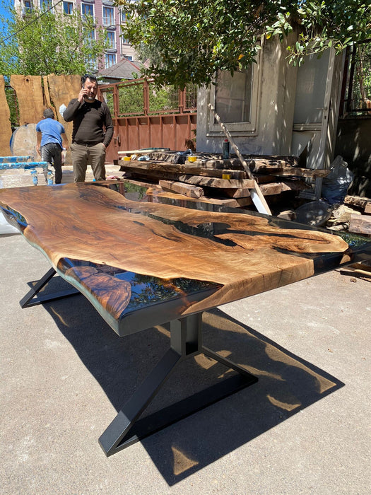 Epoxy Resin Table, Live Edge Table, Custom 84” x 38” Walnut Black Epoxy Table, Epoxy River Table, Order for Ted
