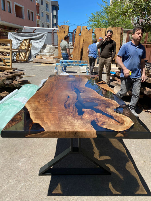 Epoxy Resin Table, Live Edge Table, Custom 84” x 38” Walnut Black Epoxy Table, Epoxy River Table, Order for Ted