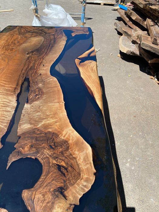 Walnut Dining Table, Epoxy Dining Table, Custom 84” x 36” Walnut Smokey Gray Table, Epoxy River Table, Custom Order for Angela Fu