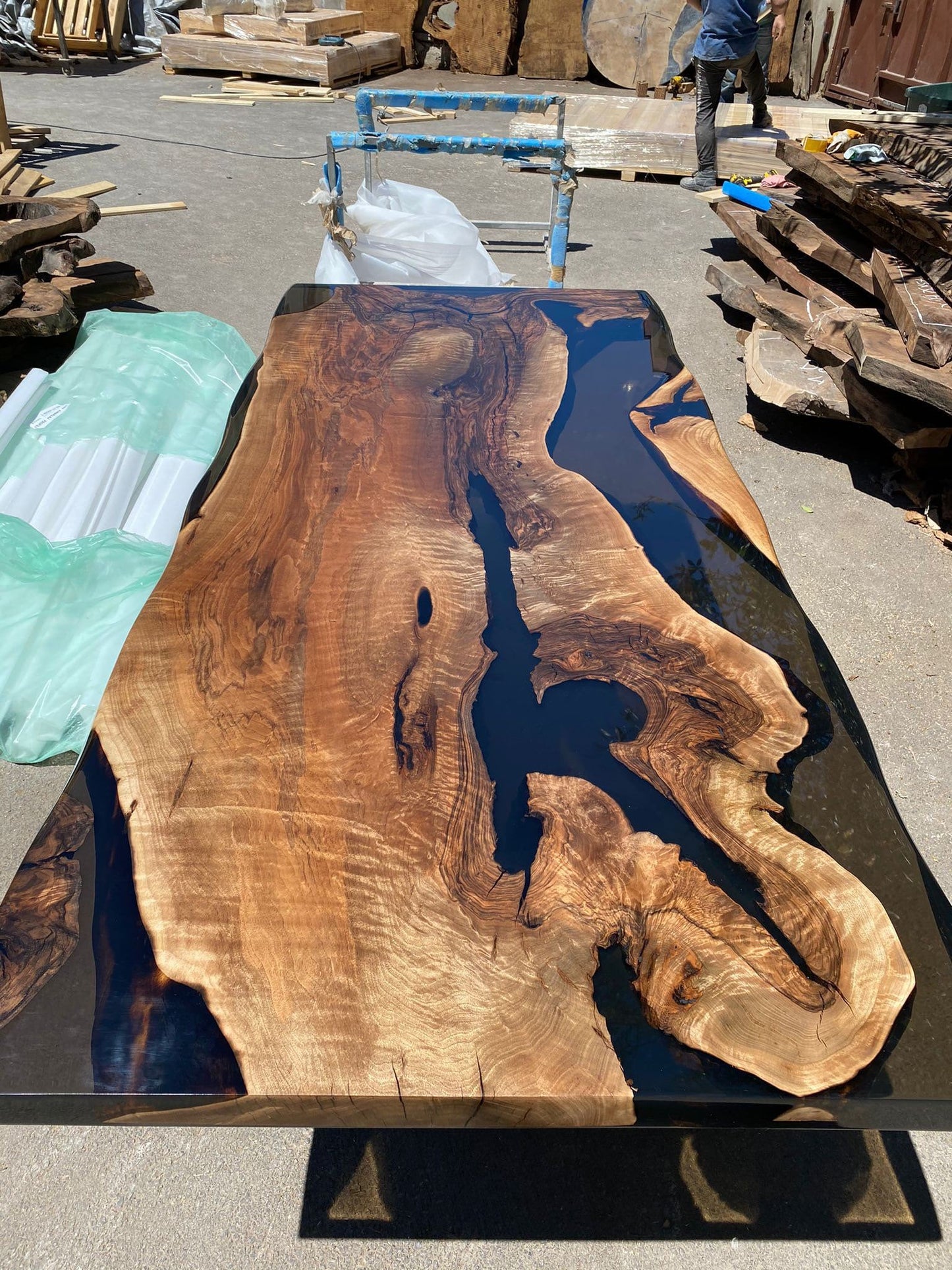 Walnut Dining Table, Epoxy Dining Table, Custom 84” x 36” Walnut Smokey Gray Table, Epoxy River Table, Custom Order for Angela Fu