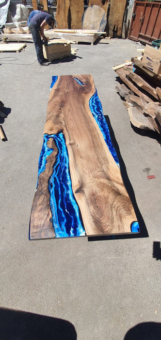 River Table, Custom 90” x 24” Walnut Ocean Blue, Turquoise White Waves Table, Epoxy River Table, Live Edge Table, Custom Order for Lisa Jeff