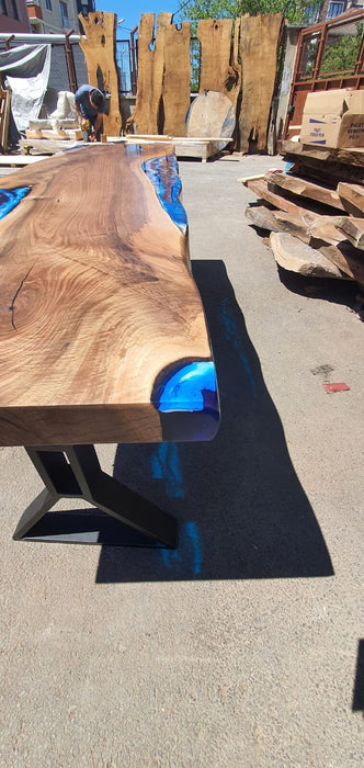 River Table, Custom 90” x 24” Walnut Ocean Blue, Turquoise White Waves Table, Epoxy River Table, Live Edge Table, Custom Order for Lisa Jeff