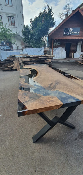 Walnut Dining Table, Epoxy Resin Table, Custom 98” x 42” Walnut Smokey Gray Table, Epoxy River Dining Table, Custom Order for Csbean