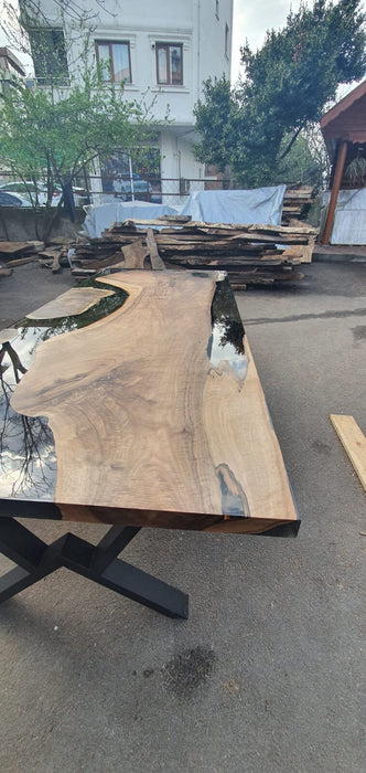 Walnut Dining Table, Epoxy Resin Table, Custom 98” x 42” Walnut Smokey Gray Table, Epoxy River Dining Table, Custom Order for Csbean