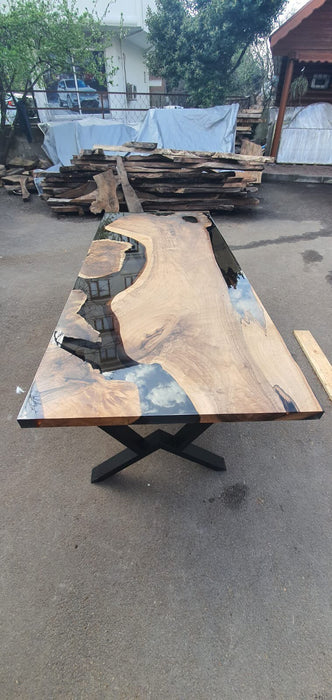 Walnut Dining Table, Epoxy Resin Table, Custom 98” x 42” Walnut Smokey Gray Table, Epoxy River Dining Table, Custom Order for Csbean