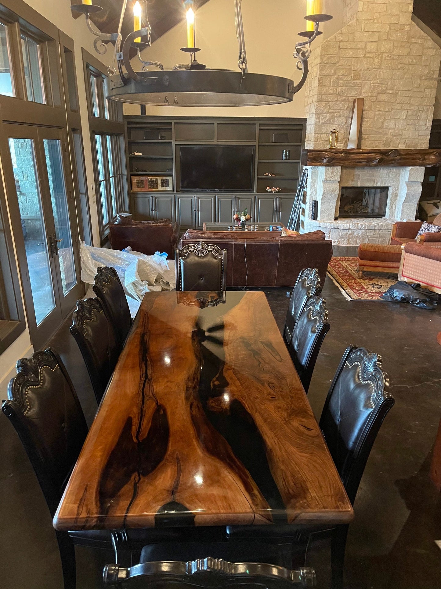 Epoxy Dining Table, Custom 96” x 40” Walnut Shiny Black Table, Epoxy River Dining Table, Custom Order for Kiera S