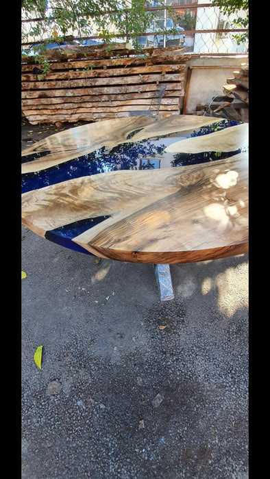 Round Dining Table, Epoxy Coffee Table, Custom 60” Diameter Round Walnut Wood Cobalt Blue Table, Epoxy Dining Table, Order for Lisa V