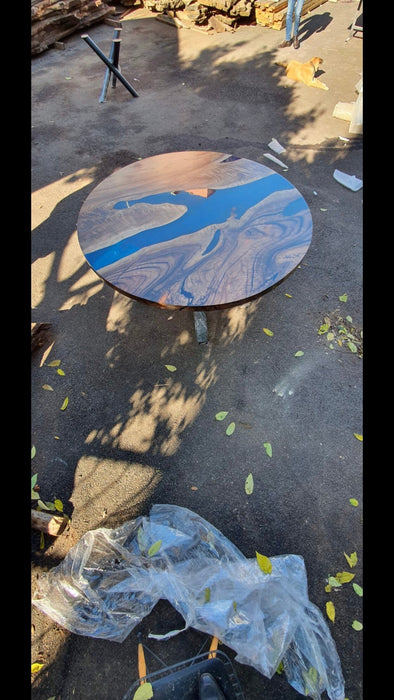 Round Dining Table, Epoxy Coffee Table, Custom 60” Diameter Round Walnut Wood Cobalt Blue Table, Epoxy Dining Table, Order for Lisa V
