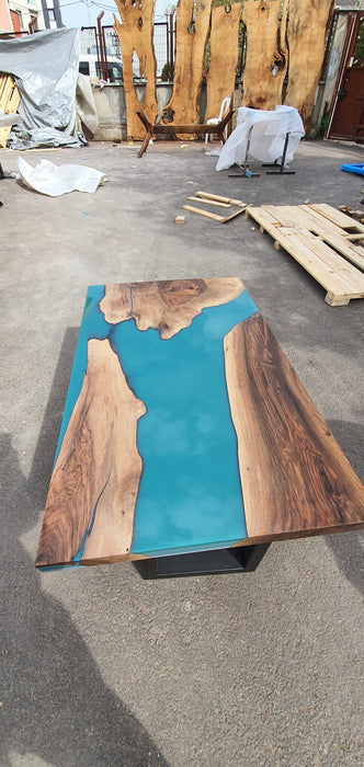 Walnut Dining Table, Custom 45” x 28” Walnut Forest Green Table, Epoxy River Table, Live Edge Table, River Table, Epoxy Resin Table