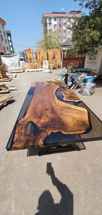 Handmade Epoxy Table, River Table, Custom 98” x 42” Walnut Smokey Gray Table, Epoxy Resin Table, River Dining Table, Order for Csbean
