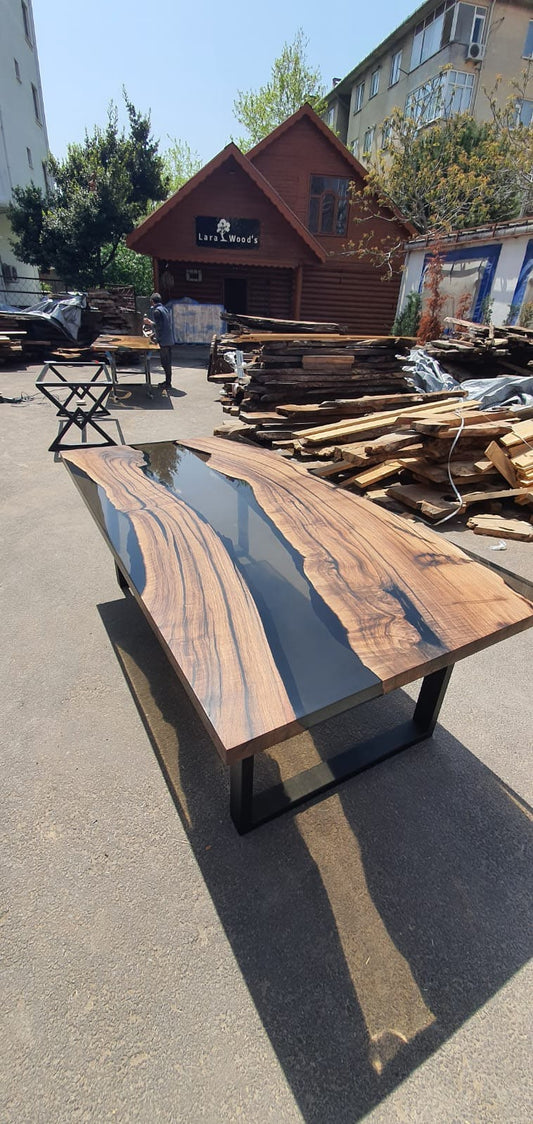 Live Edge Table, Epoxy Table, Epoxy Dining Table, Walnut River Table, Custom 84” x 42” Walnut Smokey Gray Dining Table, Order for Robin