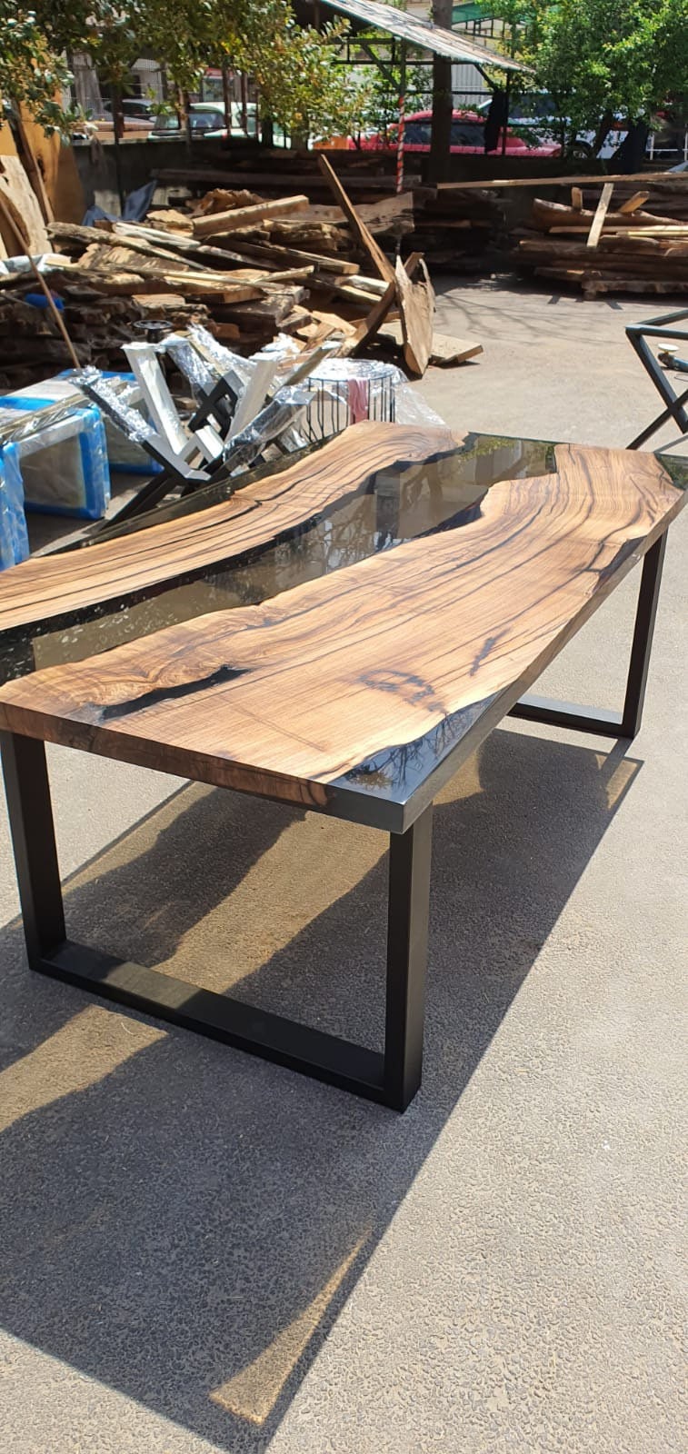 Live Edge Table, Epoxy Table, Epoxy Dining Table, Walnut River Table, Custom 84” x 42” Walnut Smokey Gray Dining Table, Order for Robin