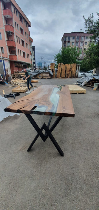 Wooden Table, Live Edge Table, Epoxy Resin Table, Custom 220cm x 100cm Table, Walnut Clear Epoxy Table, River Dining Table, Order for Keith